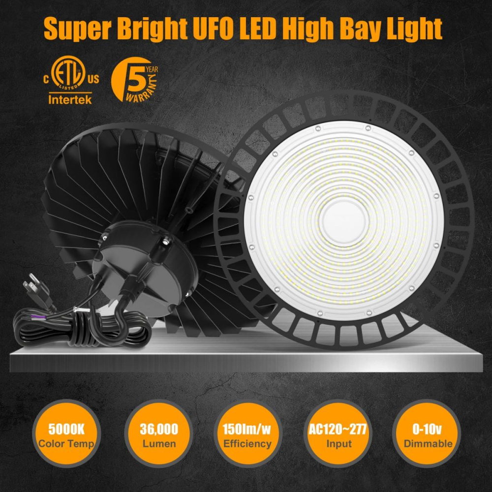 High Bay Lights US Stock 0-10V Dim 5000K 200W IP65 Industrial Warehouse UFO Led Highbay Light with Microwave DLC ETL CE