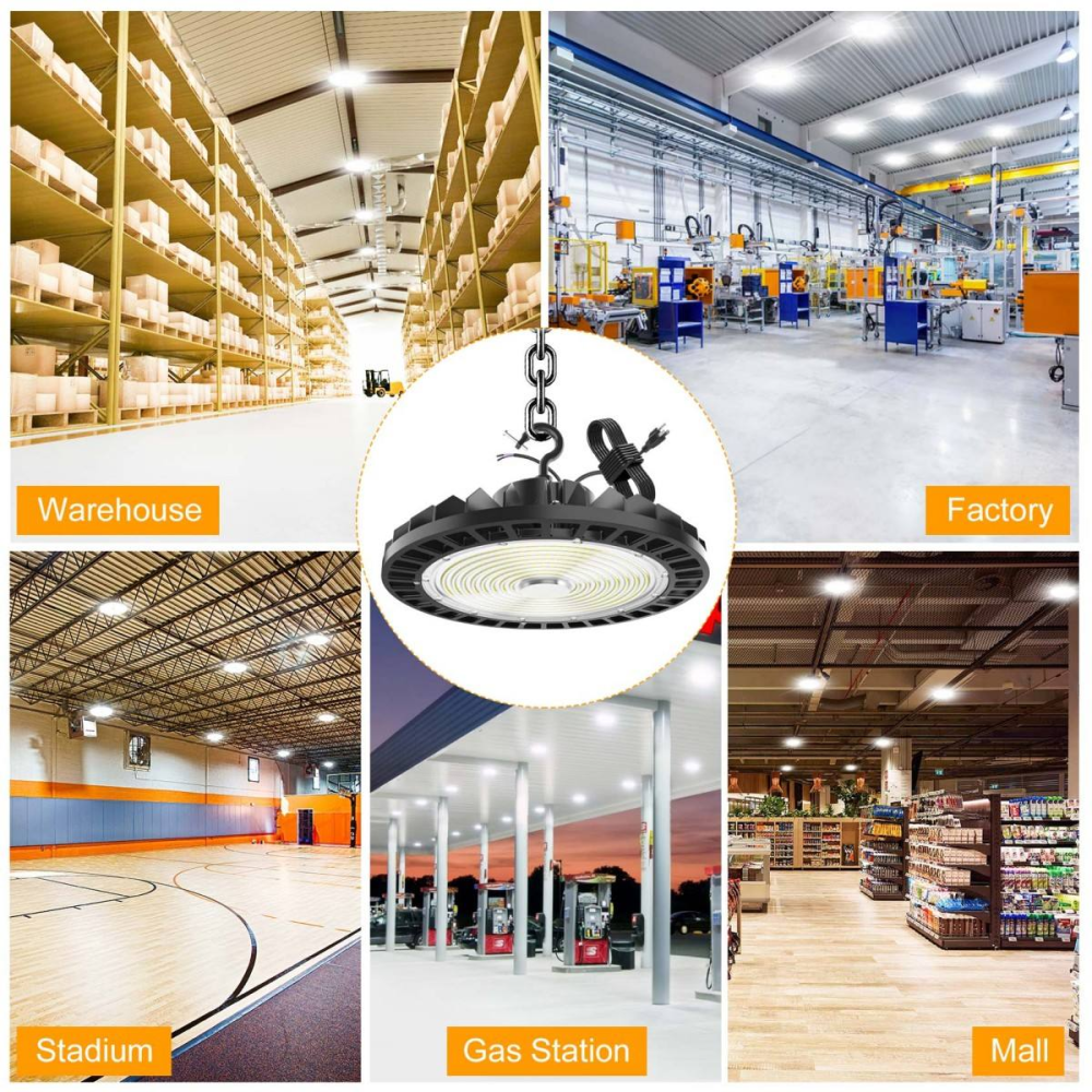 High Bay Lights US Stock 0-10V Dim 5000K 240W IP65 Industrial Warehouse UFO Led Highbay Light with Microwave DLC ETL CE