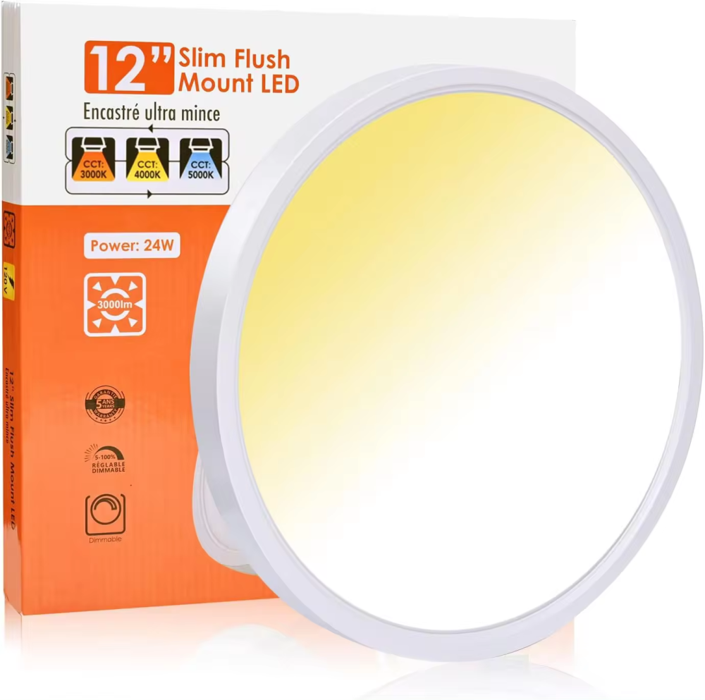 US CA 3000K-6000K 3000LM LED Flush Mount Panel Light 12 Inch 3CCT Tunable 24W Modern P44 Ceiling Light for Living Home Office