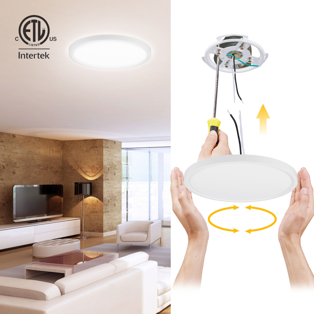 US CA 3000K-6000K 3000LM LED Flush Mount Panel Light 12 Inch 3CCT Tunable 24W Modern P44 Ceiling Light for Living Home Office