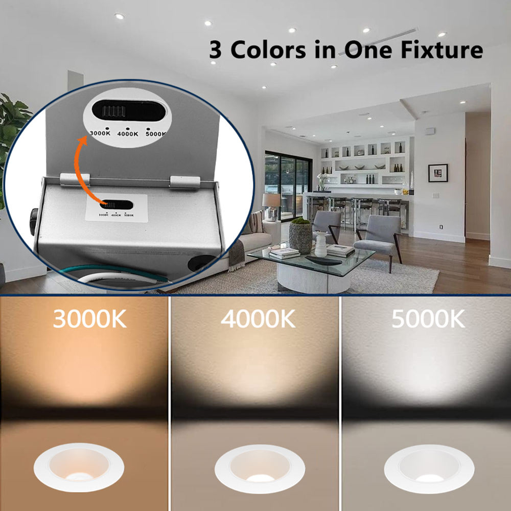 10pack Modern 4 Inch 12W 3CCT Selectable LED Recessed Downlights Anti Glare Hotel Lighting IP44 Rated