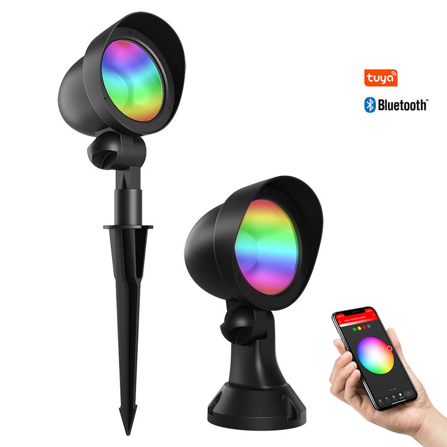 10Pack 12W RGBW Changing LED Garden Lights Low Voltage Smart Spotlight Bluetooth Control Aluminum Body IP65 DC Power Supply