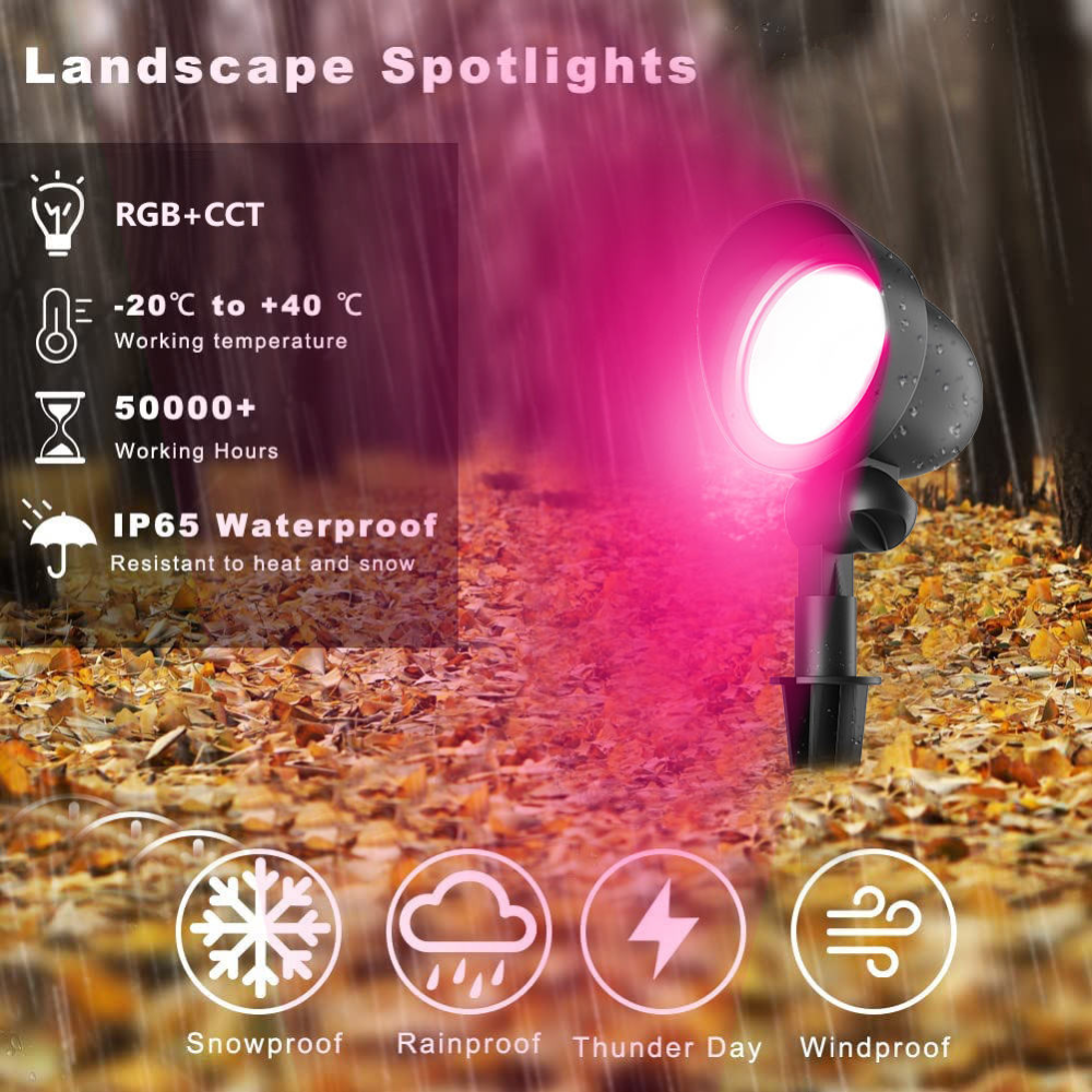 10Pack 12W RGBW Changing LED Garden Lights Low Voltage Smart Spotlight Bluetooth Control Aluminum Body IP65 DC Power Supply