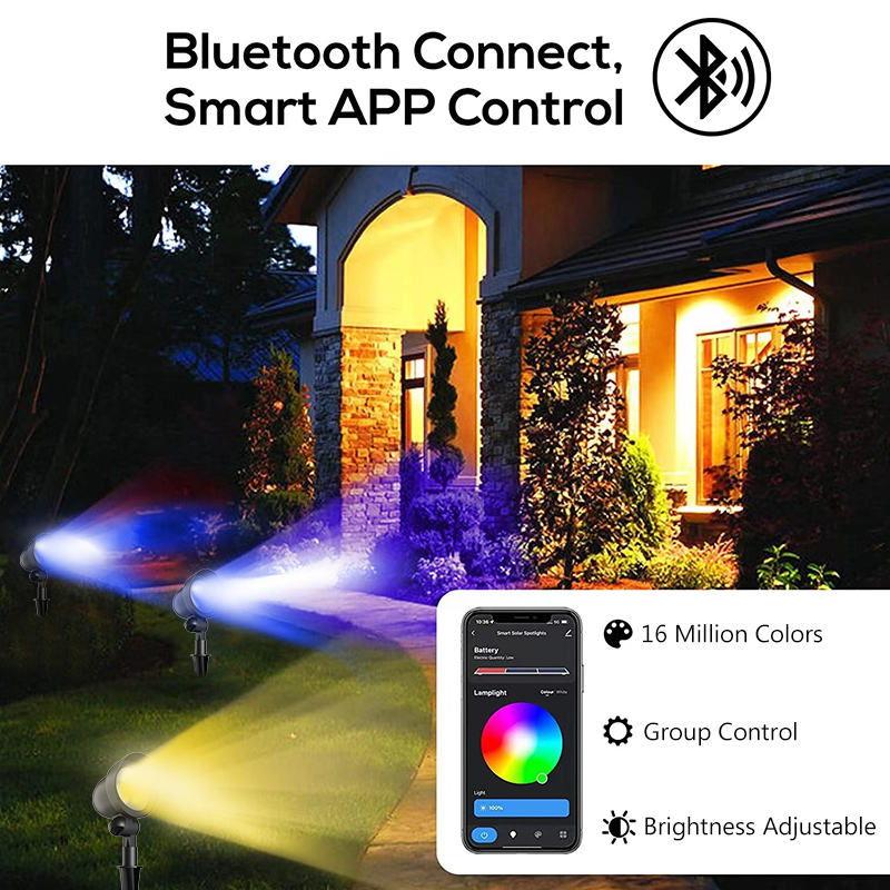 10Pack 12W RGBW Changing LED Garden Lights Low Voltage Smart Spotlight Bluetooth Control Aluminum Body IP65 DC Power Supply