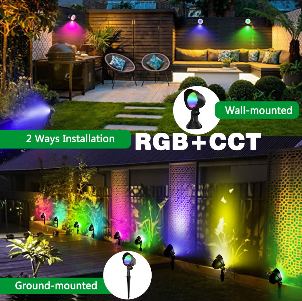 12W RGBW Changing LED Garden Lights Low Voltage Smart Spotlight Bluetooth Control Aluminum Body IP65 DC Power Supply