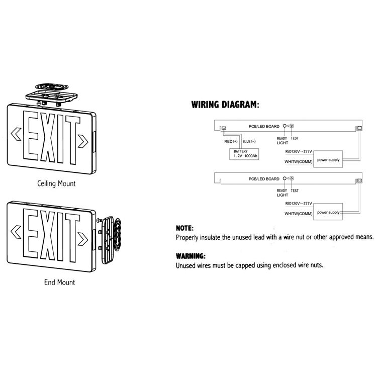 6pack Wall Mounted Red LED Recharged Exit Sign Emergency Exit Lights With Backup Battery