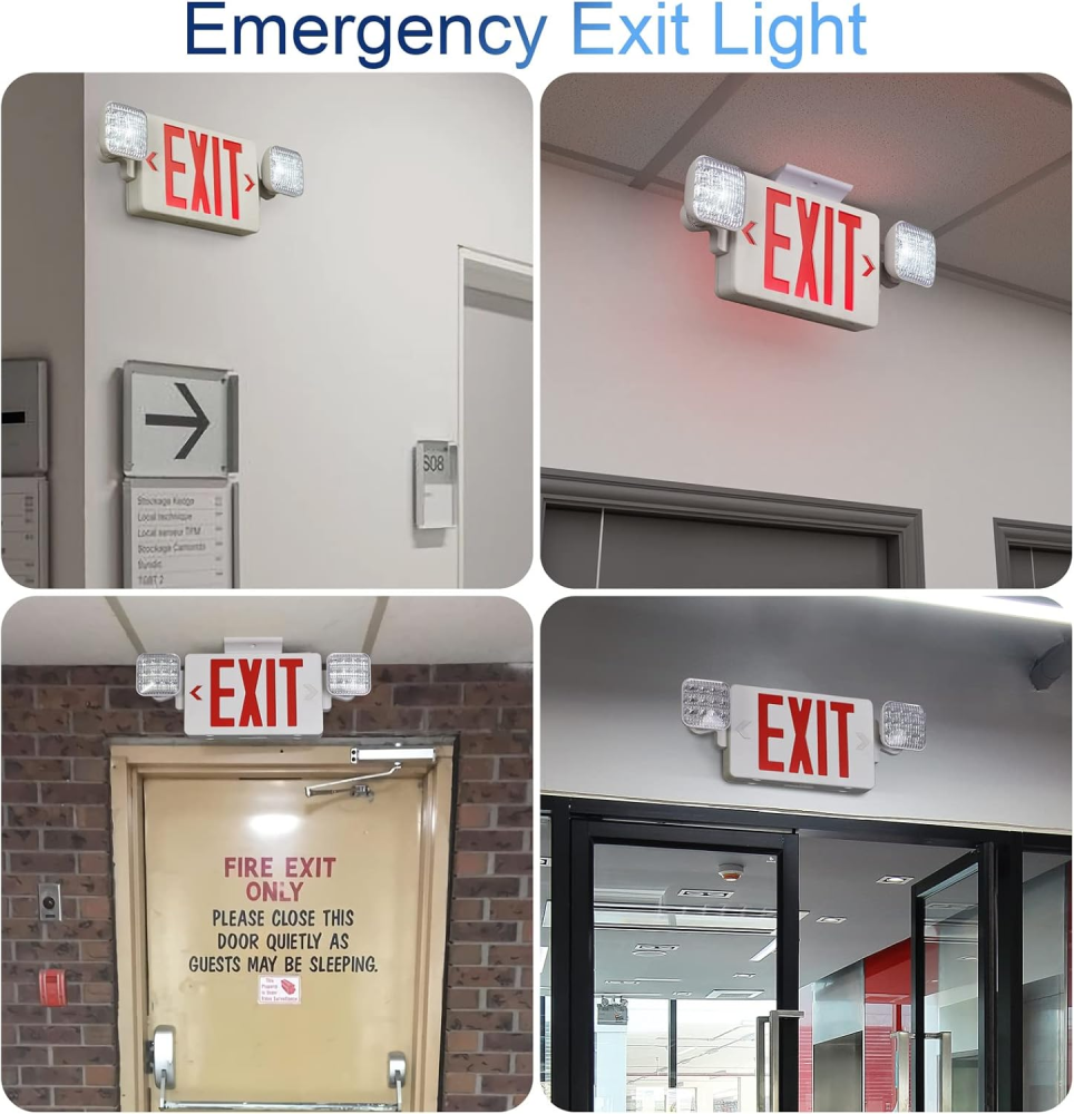 6pack UL Listed Double Sided Led Exit Sign Combo with Twin Lamp Heads SINCE 1967