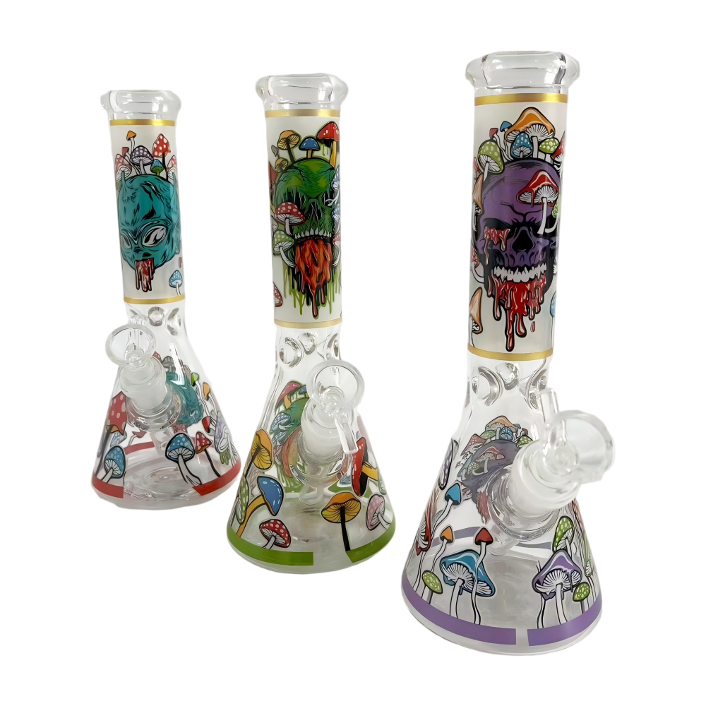 Wholesale Custom LOGO Skull Design Waterpipe Glass Bong Beaker Bong