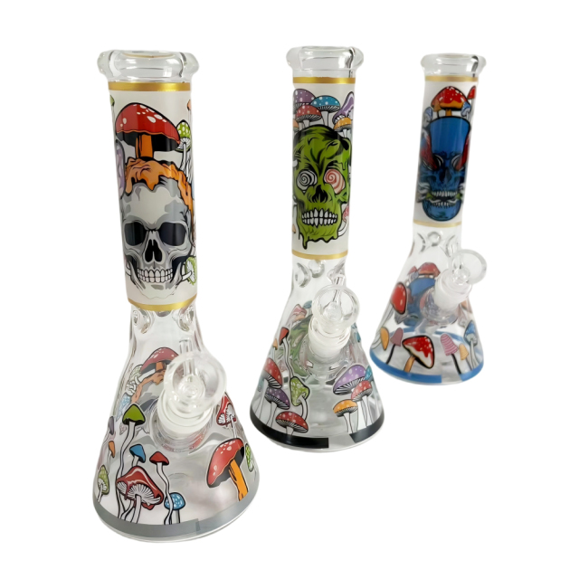 Wholesale Custom LOGO Skull Design Waterpipe Glass Bong Beaker Bong