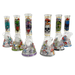 Wholesale Custom LOGO Skull Design Waterpipe Glass Bong Beaker Bong