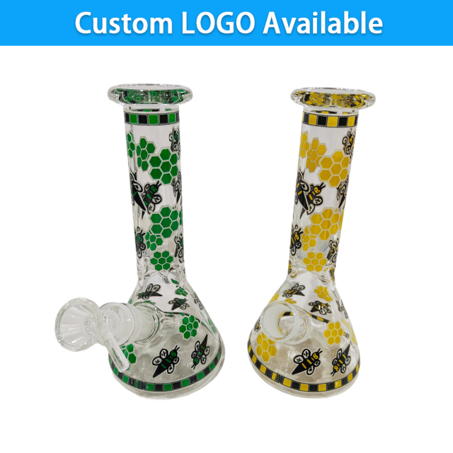 Wholesale Cusom LOGO Available 8inch Honey Bee Glass Bong Waterpipe Beaker Bong