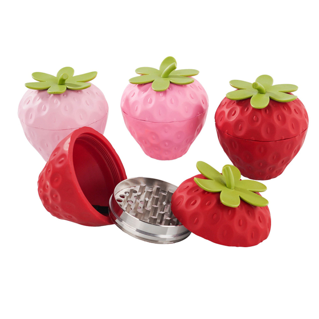 Wholesale Cute Strawberry Design Plastic Zinc Alloy Herb Grinder Weed Grinder