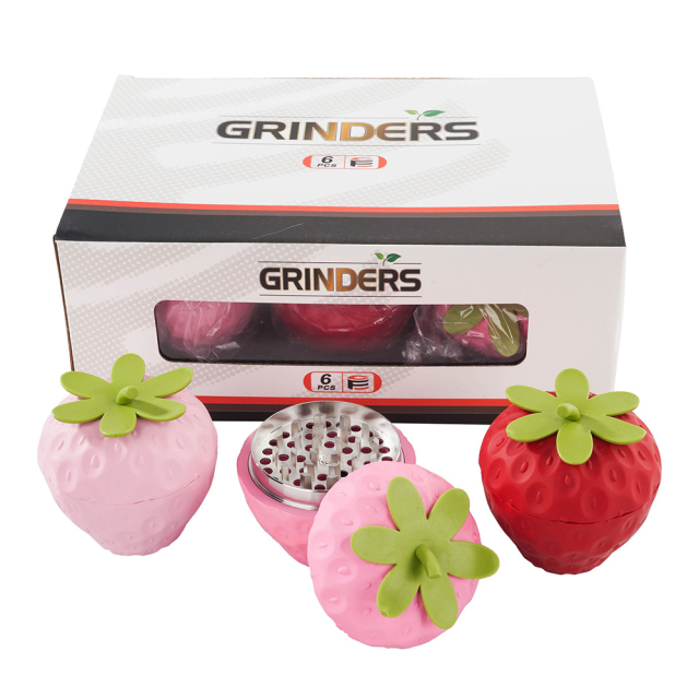 Wholesale Cute Strawberry Design Plastic Zinc Alloy Herb Grinder Weed Grinder