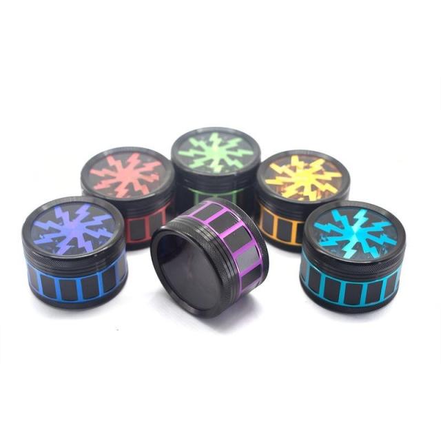 Wholesale Transparent Lid Lightning Design Eight-Tooth Aluminum Alloy Weed Grinder
