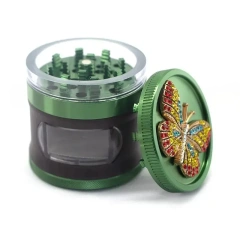 Wholesale Diamond Butterfly Design 63mm-4parts Aluminum Alloy Wooden Herb Grinder with Drawer