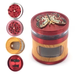 Wholesale Diamond Butterfly Design 63mm-4parts Aluminum Alloy Wooden Herb Grinder with Drawer