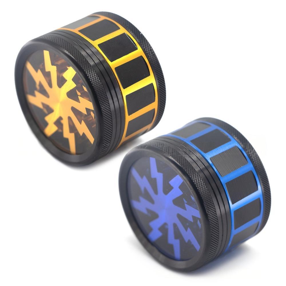 Wholesale Transparent Lid Lightning Design Eight-Tooth Aluminum Alloy Weed Grinder