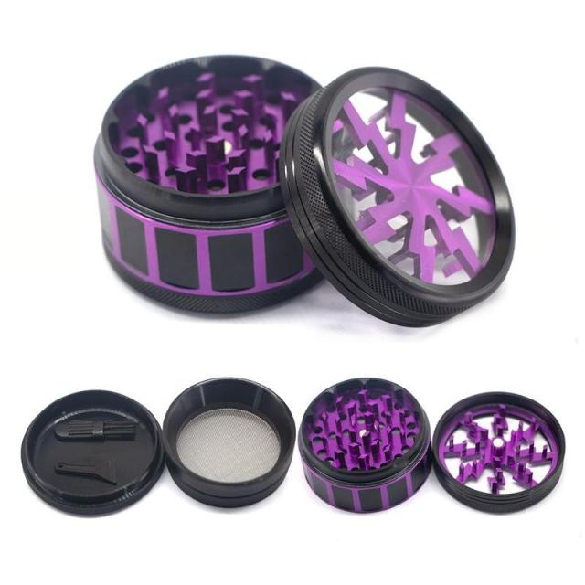 Wholesale Transparent Lid Lightning Design Eight-Tooth Aluminum Alloy Weed Grinder