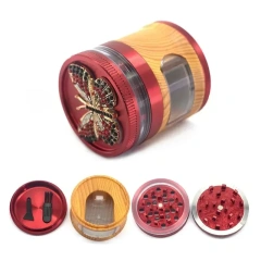 Wholesale Diamond Butterfly Design 63mm-4parts Aluminum Alloy Wooden Herb Grinder with Drawer