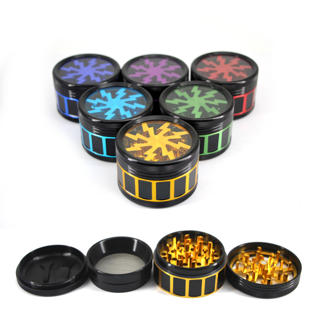 Wholesale Transparent Lid Lightning Design Eight-Tooth Aluminum Alloy Weed Grinder