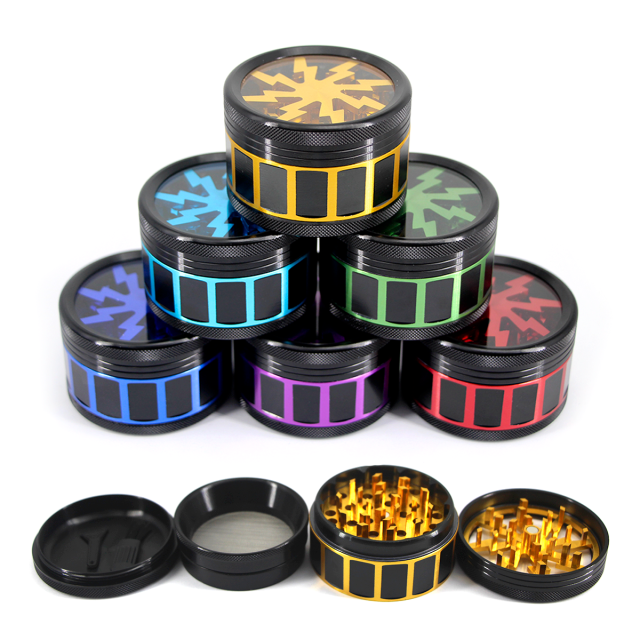 Wholesale Transparent Lid Lightning Design Eight-Tooth Aluminum Alloy Weed Grinder