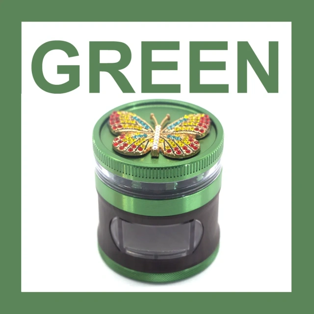 Wholesale Diamond Butterfly Design 63mm-4parts Aluminum Alloy Wooden Herb Grinder with Drawer