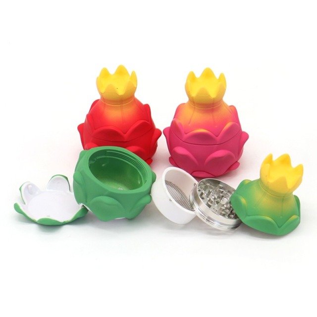 Honghui Smoking Wholesale 75mm-4parts Dragon Fruit Shaped Design Zinc Alloy Weed Grinder