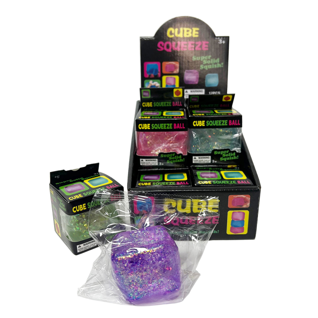 Wholesale Hot Selling Stress-relief Toys Cube Squeeze Ball with Glitter