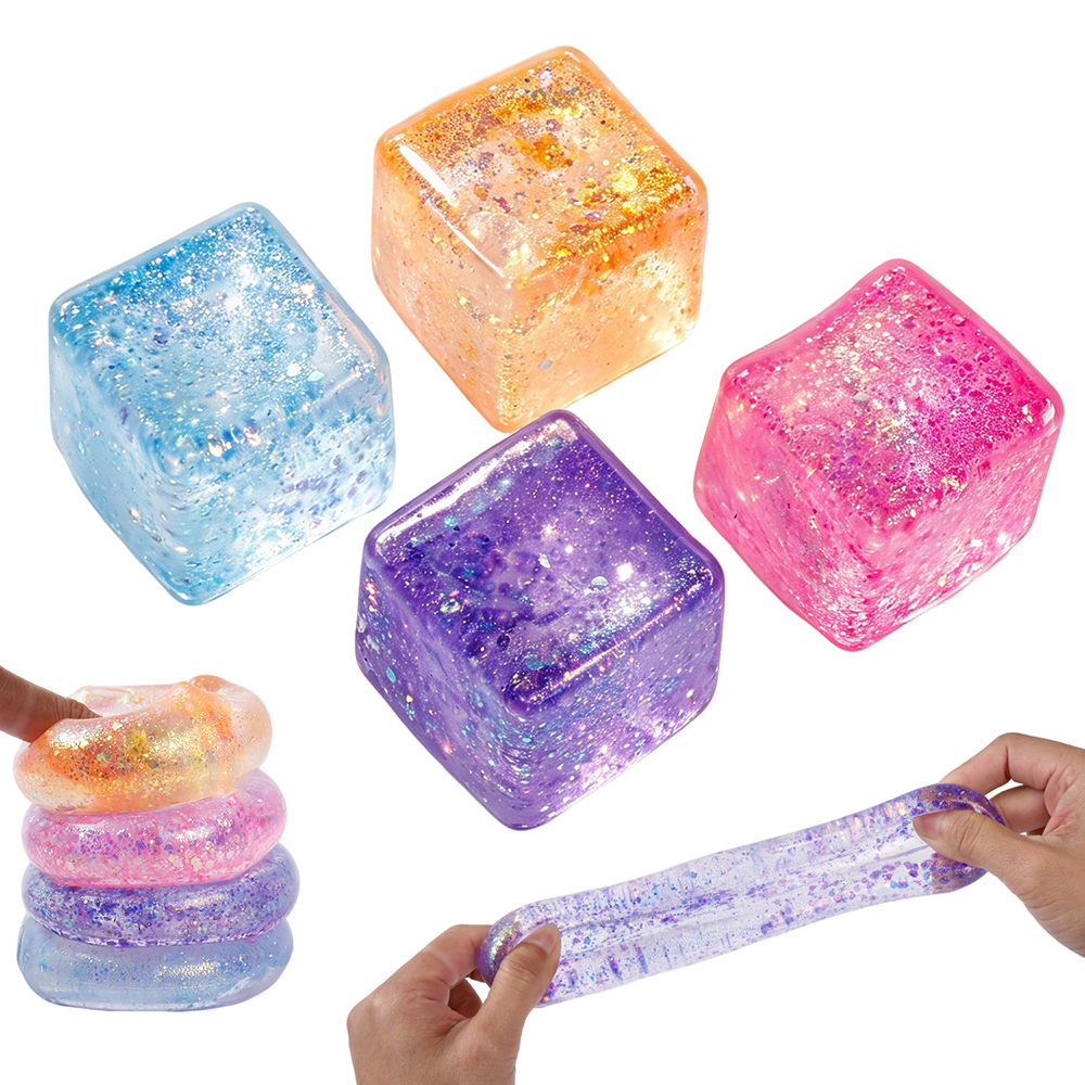 Wholesale Hot Selling Stress-relief Toys Cube Squeeze Ball with Glitter