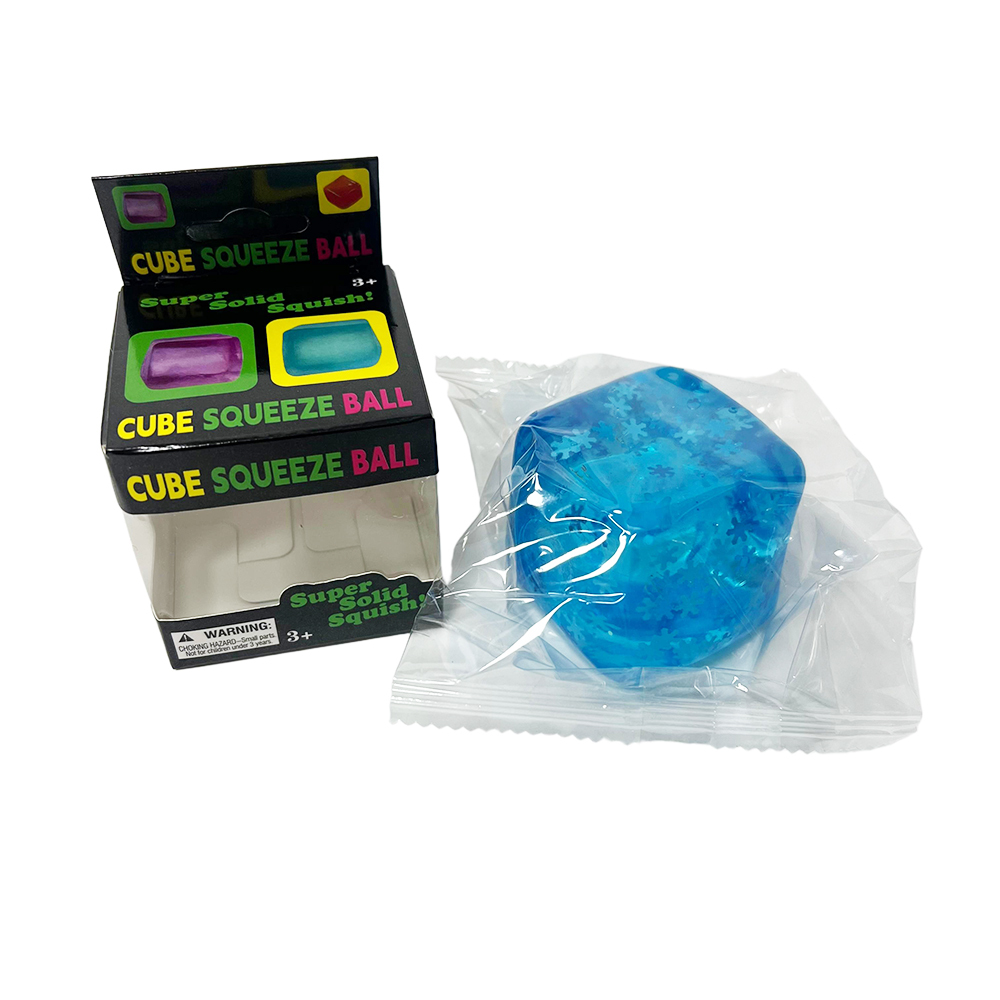 Wholesale Hot Selling Stress-relief Toys Blue Cube Squeeze Ball with Snowflake Decorations
