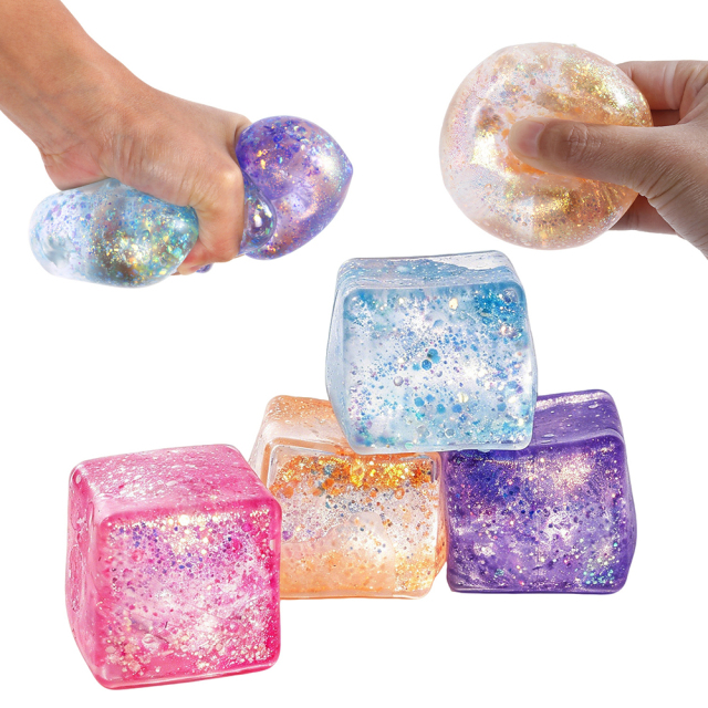 Wholesale Hot Selling Stress-relief Toys Cube Squeeze Ball with Glitter