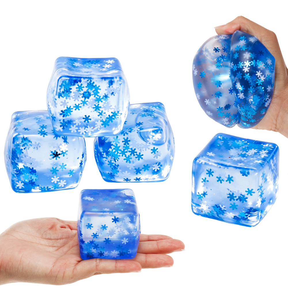 Wholesale Hot Selling Stress-relief Toys Blue Cube Squeeze Ball with Snowflake Decorations