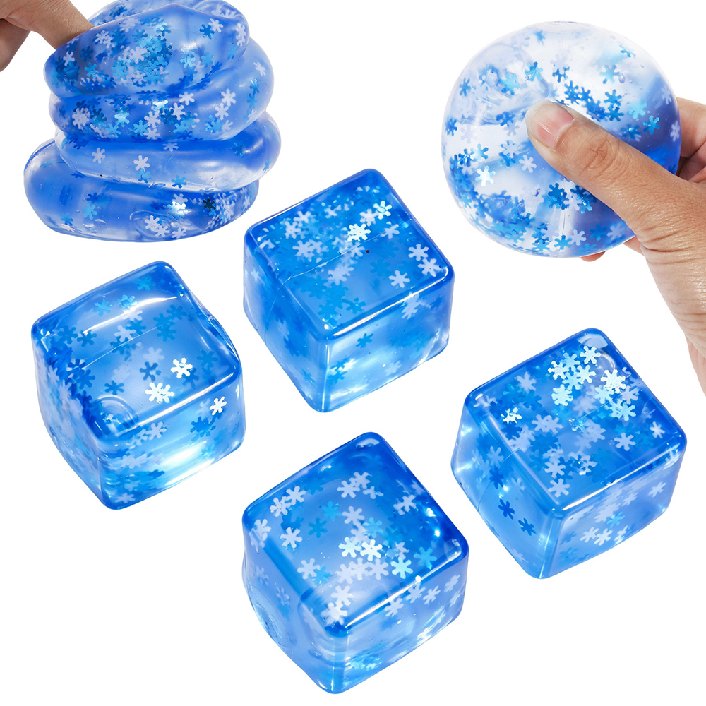 Wholesale Hot Selling Stress-relief Toys Blue Cube Squeeze Ball with Snowflake Decorations
