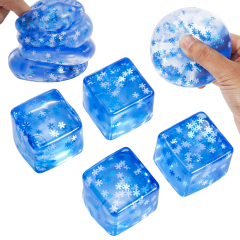 Wholesale Hot Selling Stress-relief Toys Blue Cube Squeeze Ball with Snowflake Decorations