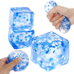 Wholesale Hot Selling Stress-relief Toys Blue Cube Squeeze Ball with Snowflake Decorations
