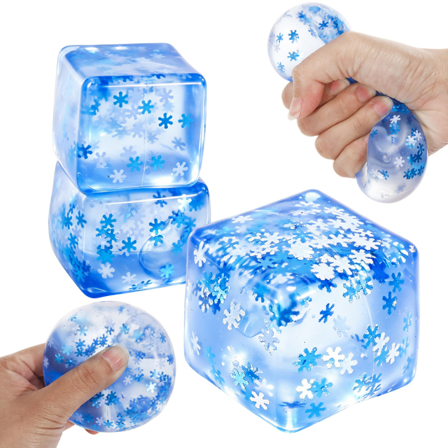Wholesale Hot Selling Stress-relief Toys Blue Cube Squeeze Ball with Snowflake Decorations