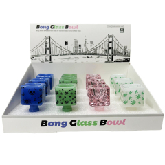 Wholesale Bong Bowls 14mm Colorful Cube Shaped Glass Bowl Slide with Display Box
