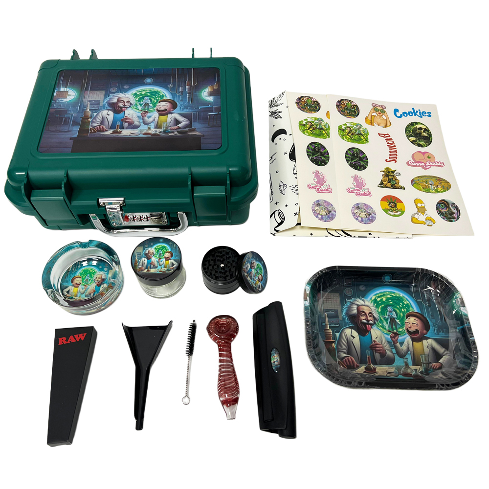 Wholesale Popular Rick&Morty Design Rolling Machine Rolling Tray Smoke Set with Lock Box