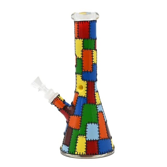 Wholesale Classic Plaid Pattern Glass Bong Waterpipe Beaker Bong