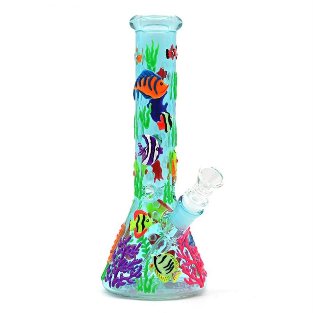 Wholesale Glow-in-the-dark Ocean Cute Fish Design Luminous Waterpipe Glass Bong Beaker Bong