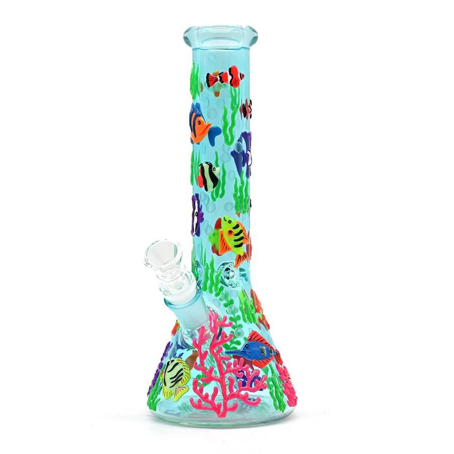 Wholesale Glow-in-the-dark Ocean Cute Fish Design Luminous Waterpipe Glass Bong Beaker Bong