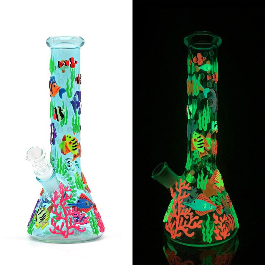 Wholesale Glow-in-the-dark Ocean Cute Fish Design Luminous Waterpipe Glass Bong Beaker Bong