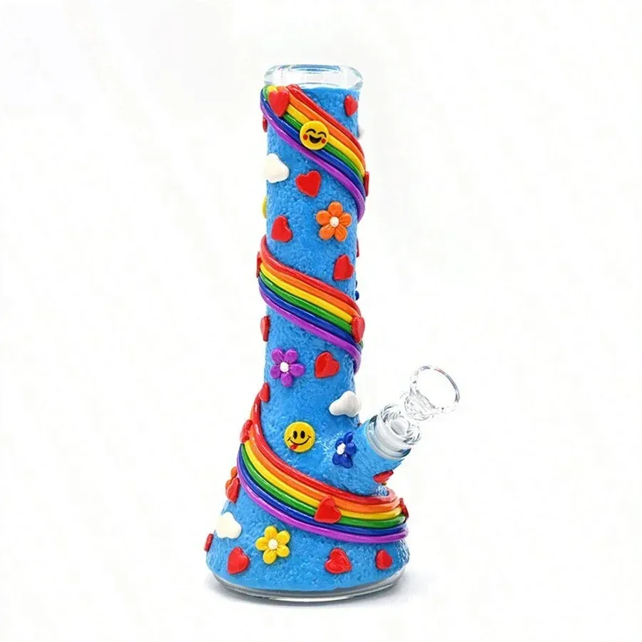 Wholesale Cute Rainbow Glass Bong Waterpipe Beaker Bong