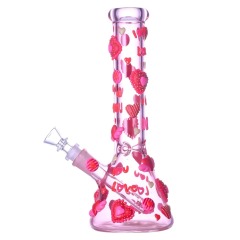Glow-in-The-Dark Pink Glass Beaker Pipe with 3D Hearts and Love Decals