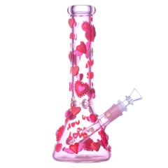 Glow-in-The-Dark Pink Glass Beaker Pipe with 3D Hearts and Love Decals