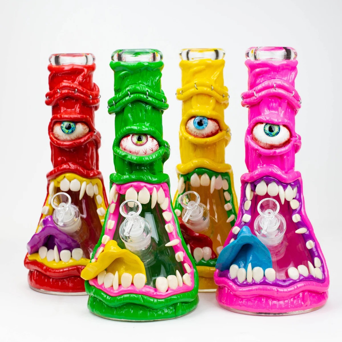 Wholesale Ugly Bong 3D Skull Face Glass Beaker Pipe Smoking Accessory
