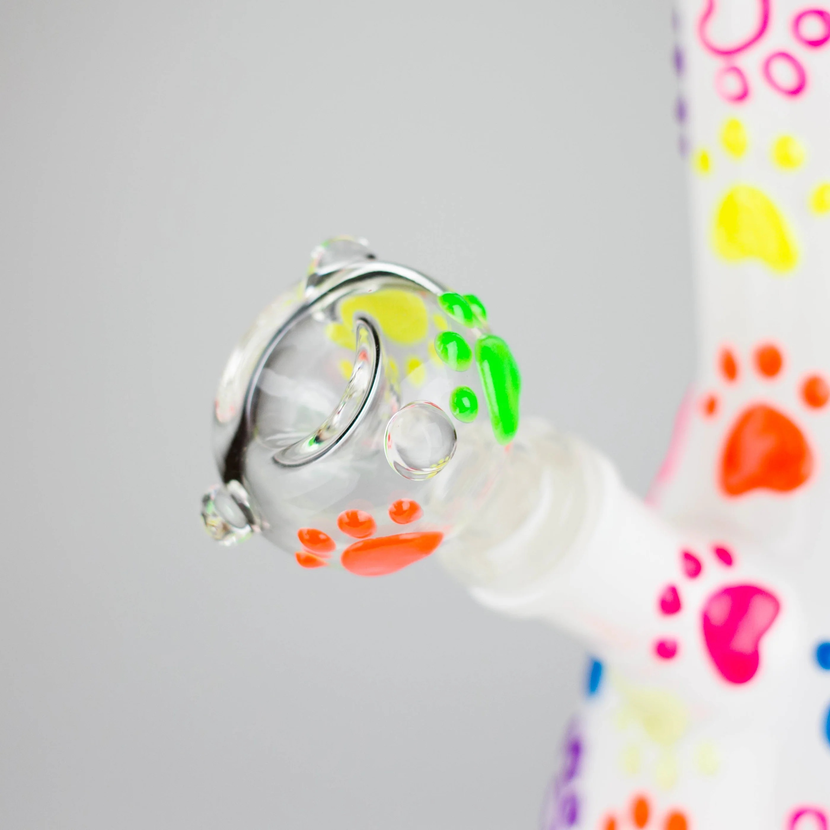 Glow-in-The-Dark White Glass Beaker Pipe with 3D Colorful Paw Prints