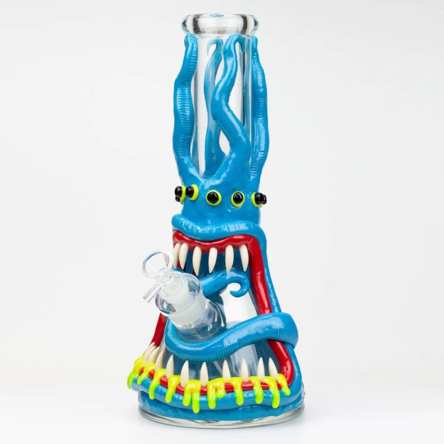 3D Tentacle Creature Glass Pipe with Glow-in-The-Dark Teeth and Bowl