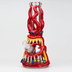 3D Tentacle Creature Glass Pipe with Glow-in-The-Dark Teeth and Bowl