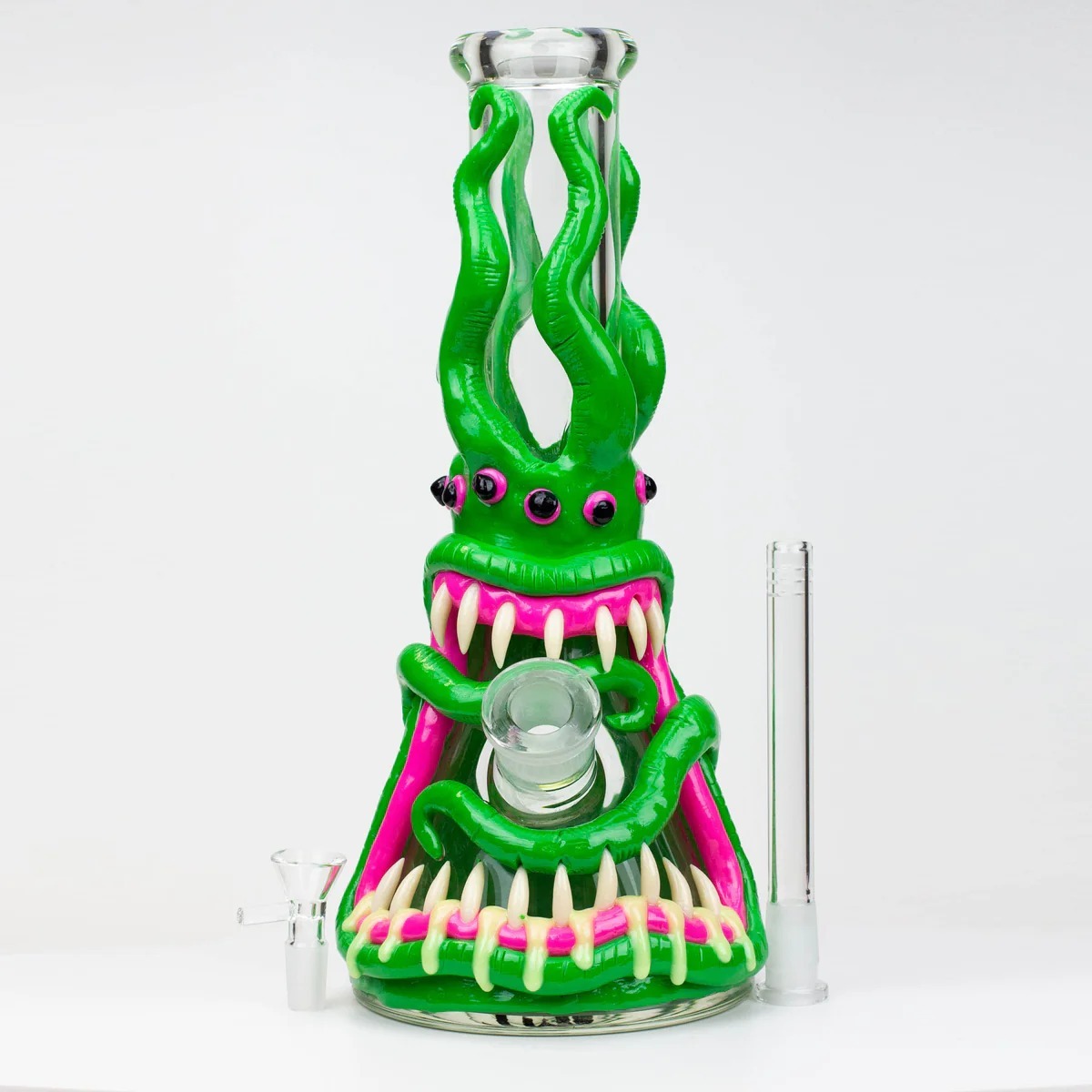 3D Tentacle Creature Glass Pipe with Glow-in-The-Dark Teeth and Bowl